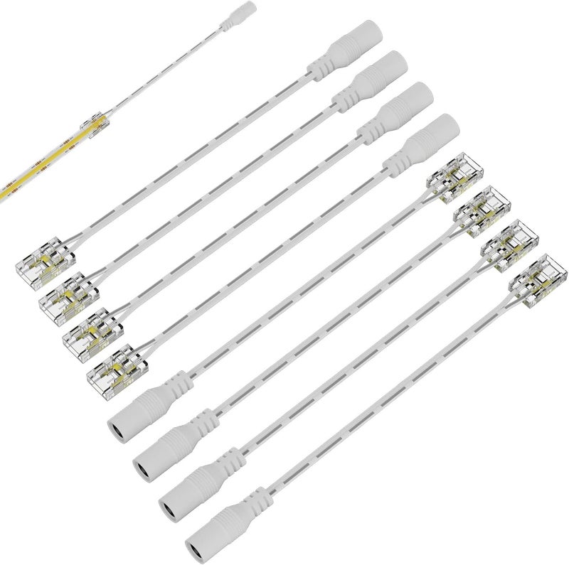 PAUTIX Strip to DC Female Plug Extension Connector 7.9in 8pcs,8mm Detachable Strip to Wire Connector,for 2-pin COB LED Strip Light 24V 12V 5 Volt,UL Listed 22 AWG Wires,NOT for 5mm 10mm or Other Size - Image 1
